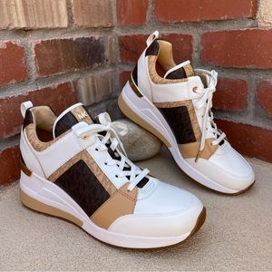 🆕 Michael Kors Georgie Metallic Leather Trainer Sneakers Sz 9.5M